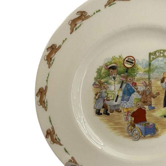 Bunnykins Salad Plate Royal Doulton Dish Bunnies School Gates 8in Tableware VTG - Picture 9 of 11